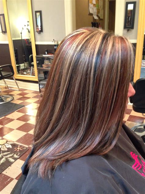 blonde and dark red highlights